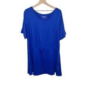 SOFT SURROUNDINGS Women's XL Short Sleeve T Shirt Mini Dress Adj Waist Blue USA